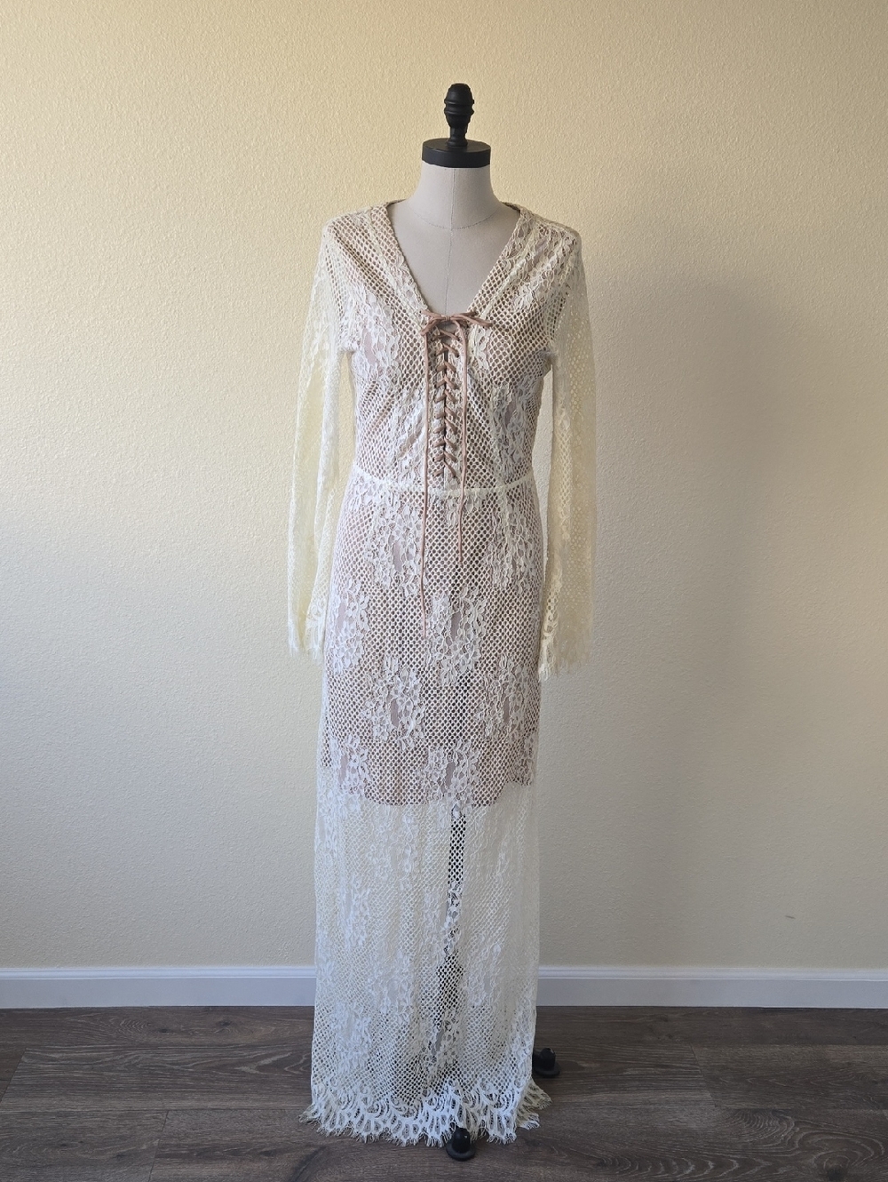 Alice & You Cream Lace Crochet Maxi Dress
